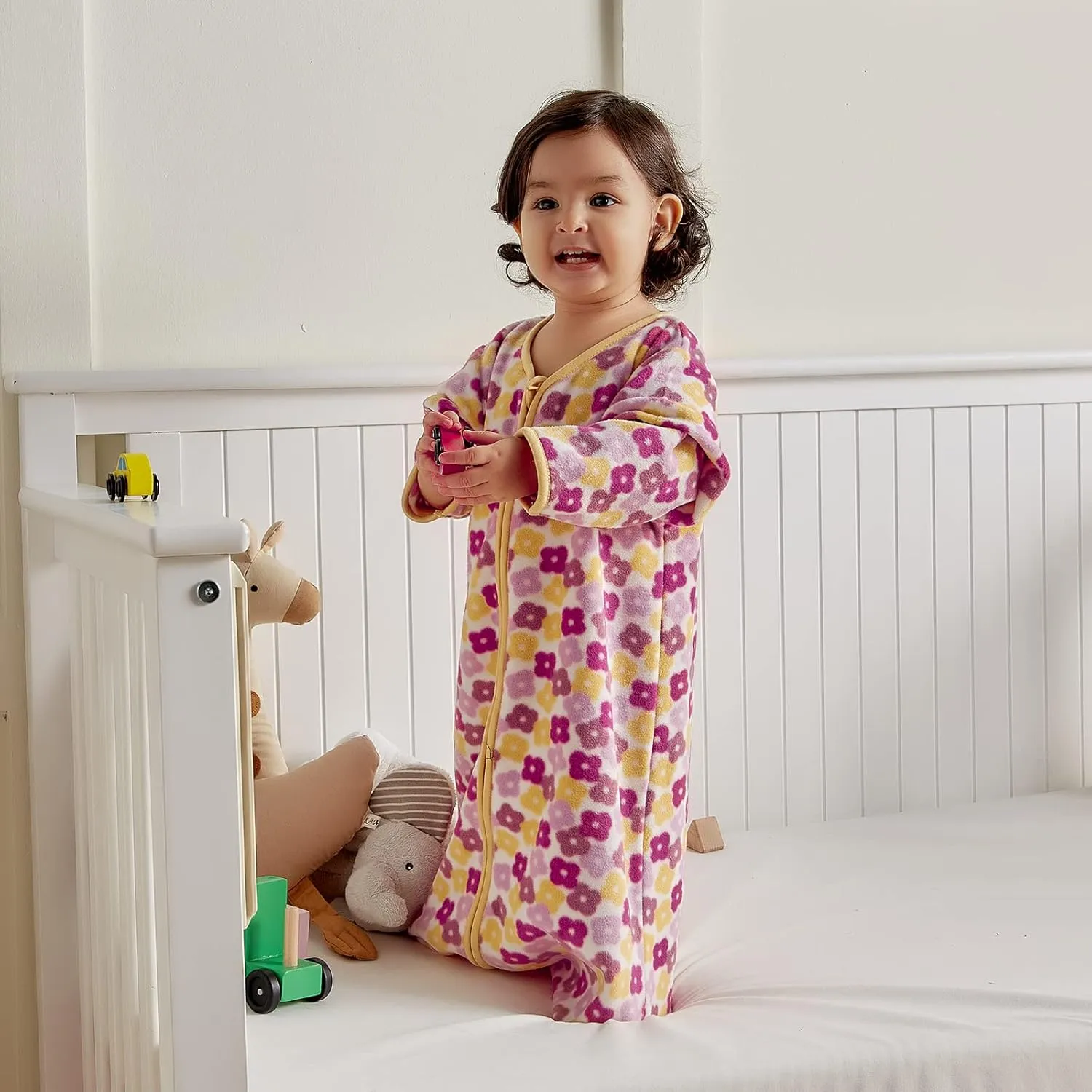 DaysU Micro Fleece Baby Sleep Sack 1.5 TOG, Long Sleeves Baby Wearable Blanket 18-24 Months with 2-Way Zipper, Unisex Girls Warm Sleeping Bag for Toddler, Floral