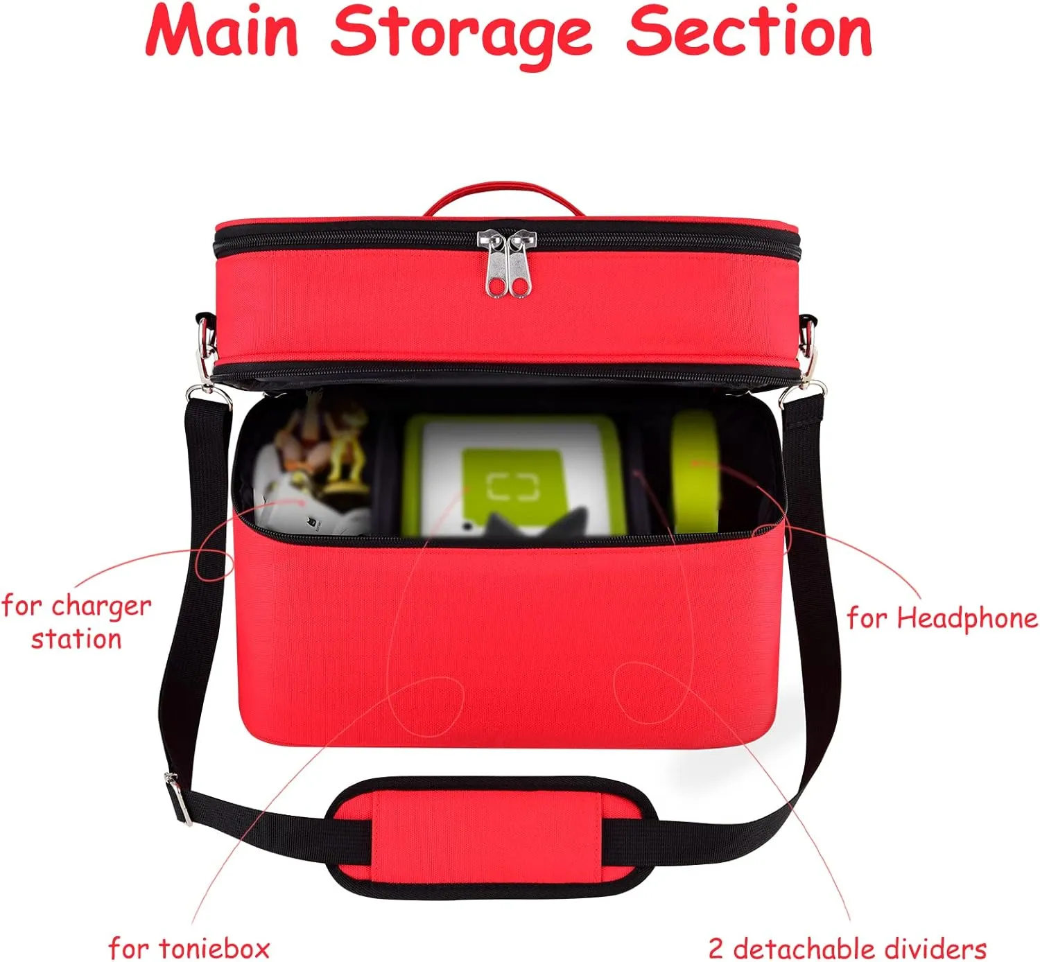 DDgro Tonies Figures Storage Bag for Toniebox Starter Set, Home and Outdoor Carrying Case Organizer for Figurine Characters, Audio Player Box, Charger & Headphone, Bag Only (Large, Red)
