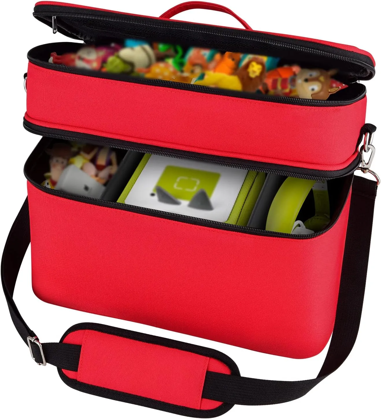 DDgro Tonies Figures Storage Bag for Toniebox Starter Set, Home and Outdoor Carrying Case Organizer for Figurine Characters, Audio Player Box, Charger & Headphone, Bag Only (Large, Red)