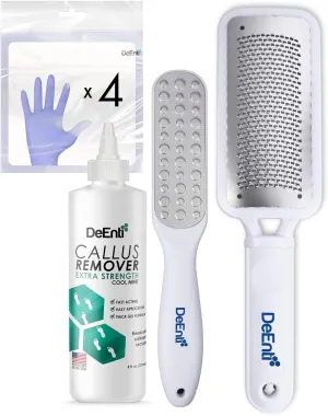 DeEnti Callus Maintenance Pack, Bundle Includes Mint Scented Callus Remover, Metal Foot Rasp, Foot File, and 4 Pairs of Gloves, Salon Grade Foot Care, Home Manicure and Pedicure Kit
