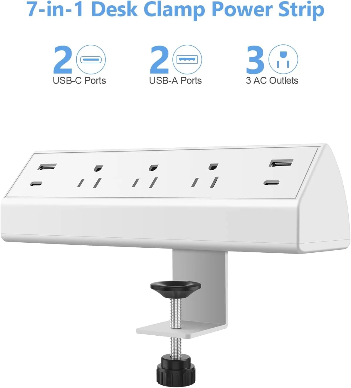 Desk Clamp Power Strip USB C,40W Fast Charging Station,2 PD 20W USB C Charger,Desk Edge Mount Power Strip 4 USB Ports 3 Widely Spaced Outlets Surge Protector,Fit 1.96" Tabletop Edge,ETL Listed
