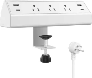 Desk Clamp Power Strip USB C,40W Fast Charging Station,2 PD 20W USB C Charger,Desk Edge Mount Power Strip 4 USB Ports 3 Widely Spaced Outlets Surge Protector,Fit 1.96" Tabletop Edge,ETL Listed