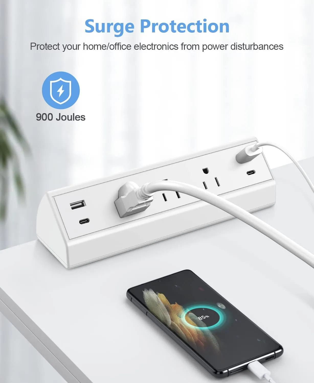 Desk Clamp Power Strip USB C,40W Fast Charging Station,2 PD 20W USB C Charger,Desk Edge Mount Power Strip 4 USB Ports 3 Widely Spaced Outlets Surge Protector,Fit 1.96" Tabletop Edge,ETL Listed