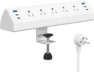 Desk Clamp Power Strip USB C,ETL Listed,40W Total Fast Charging Station,4 PD 20W USB C Ports, Nightstand Edge Mount Power Strip with 5 AC Outlets Surge Protector,6ft Cord,Fit 1.96" Tabletop Edge