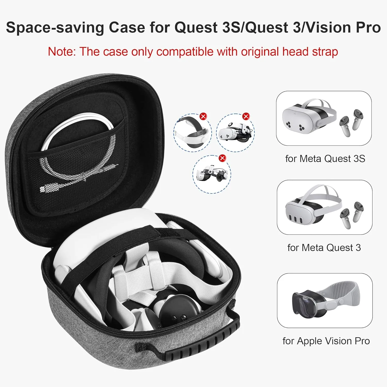 DEVASO Hard Carrying Case for Meta Quest 3/Quest 3S/Vision Pro, VR Gaming Headset and Touch Controllers Accessories Travel Case, Small Hard Shell Storage Bag for Oculus Quest 3/3S/Vision Pro, Gray