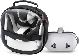 DEVASO Hard Carrying Case for Meta Quest 3/Quest 3S/Vision Pro, VR Gaming Headset and Touch Controllers Accessories Travel Case, Small Hard Shell Storage Bag for Oculus Quest 3/Quest 3S, Transparent