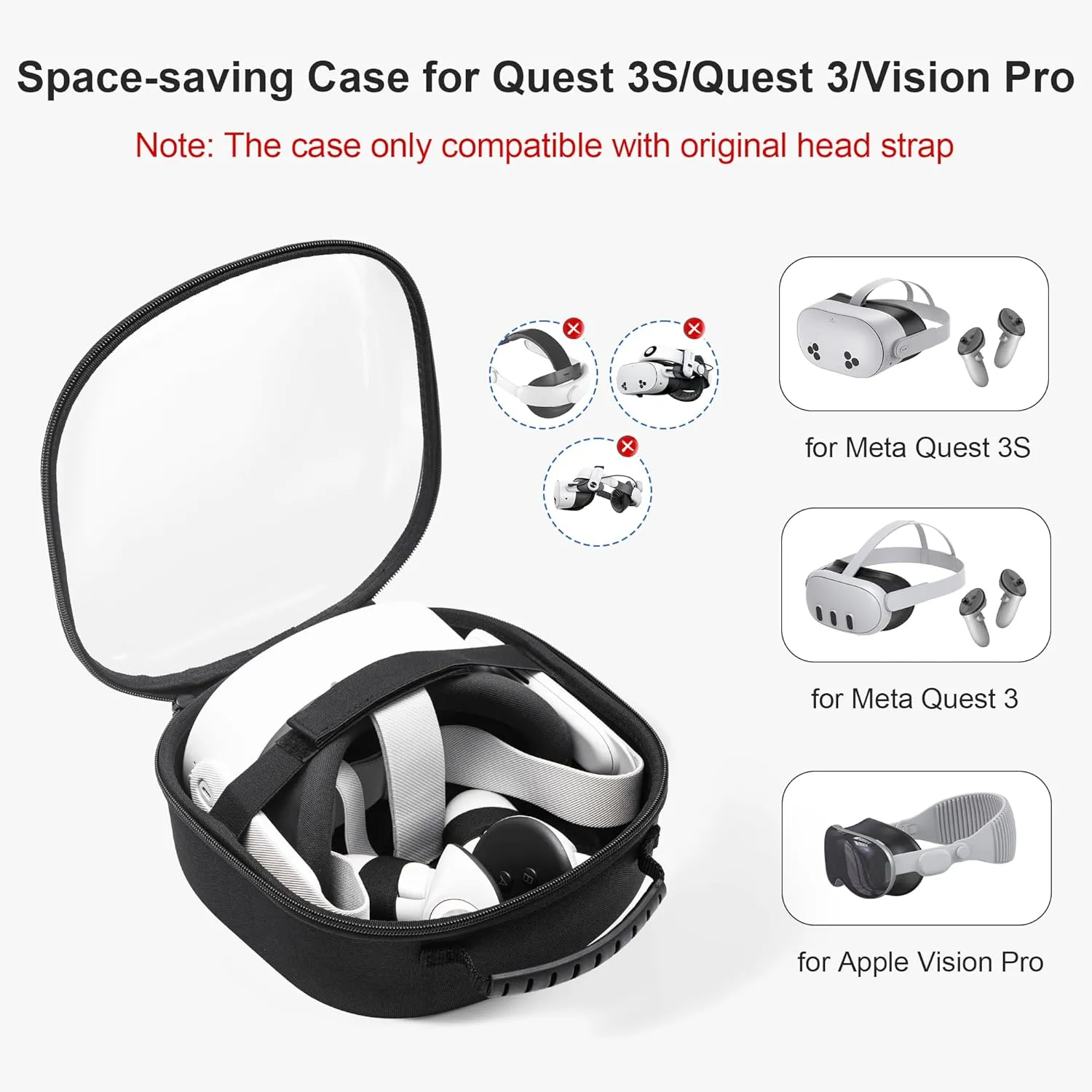 DEVASO Hard Carrying Case for Meta Quest 3/Quest 3S/Vision Pro, VR Gaming Headset and Touch Controllers Accessories Travel Case, Small Hard Shell Storage Bag for Oculus Quest 3/Quest 3S, Transparent