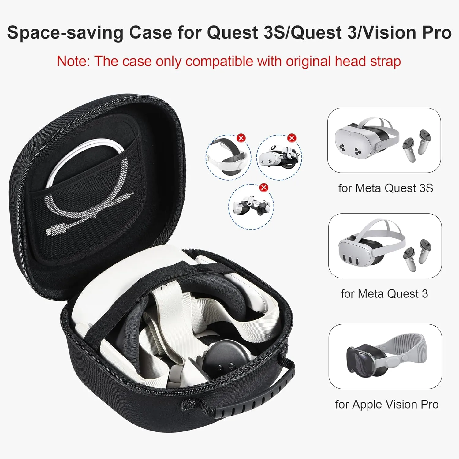DEVASO Hard Carrying Case for Meta Quest 3/Quest 3S/Vision Pro, VR Gaming Headset and Touch Controllers Accessories Travel Case, Small Hard Shell Storage Case for Oculus Quest 3/3S/Vision Pro, Black