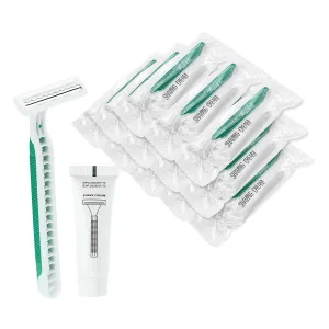 Disposable Razors in Bulk Pack of 30,Green Disposable Shaving Razors Individual Wrapped Twin Blade Bulk Disposable Razors with Clear Cap and 10g Shaving Cream for Homeless,Hotel,Travel,Charity,Shelter