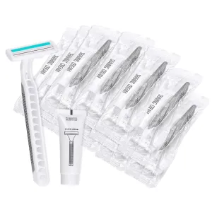 Disposable Razors in Bulk Pack of 60,Gray Bulk Razors Disposable Individually Wrapped Twin Blade Disposable Shaving Razors with Shaving Cream and Clear Cap Set for Homeless,Hotel,Charity,Travel