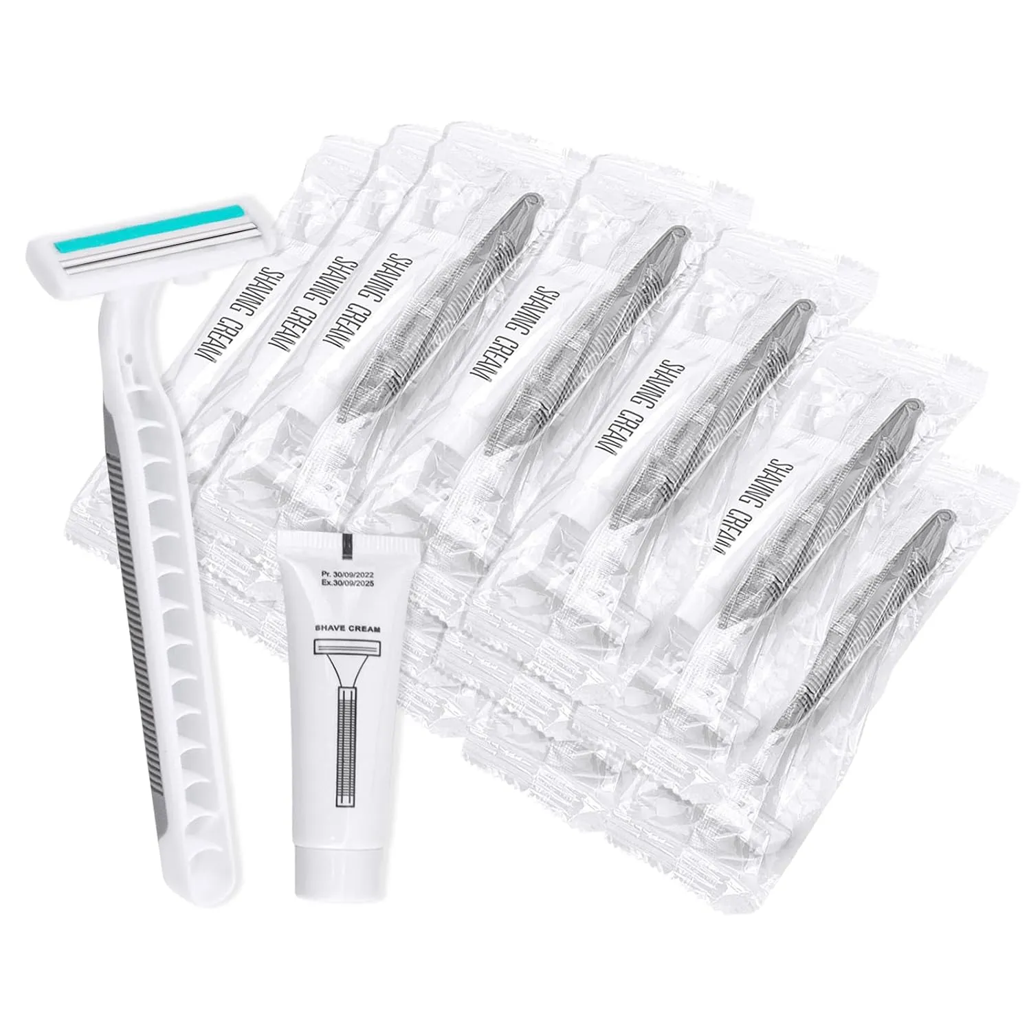 Disposable Razors in Bulk Pack of 60,Gray Bulk Razors Disposable Individually Wrapped Twin Blade Disposable Shaving Razors with Shaving Cream and Clear Cap Set for Homeless,Hotel,Charity,Travel
