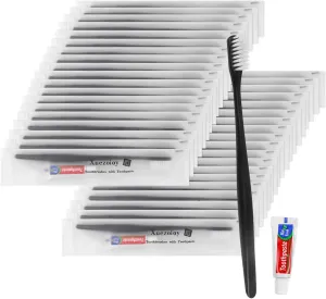 Disposable Toothbrushes with Toothpaste Pack of 100,Black Individually Wrapped Disposable Travel Toothbrush Kit in Bulk for Homeless,Nursing Home,Shelter,Hotel,Charity