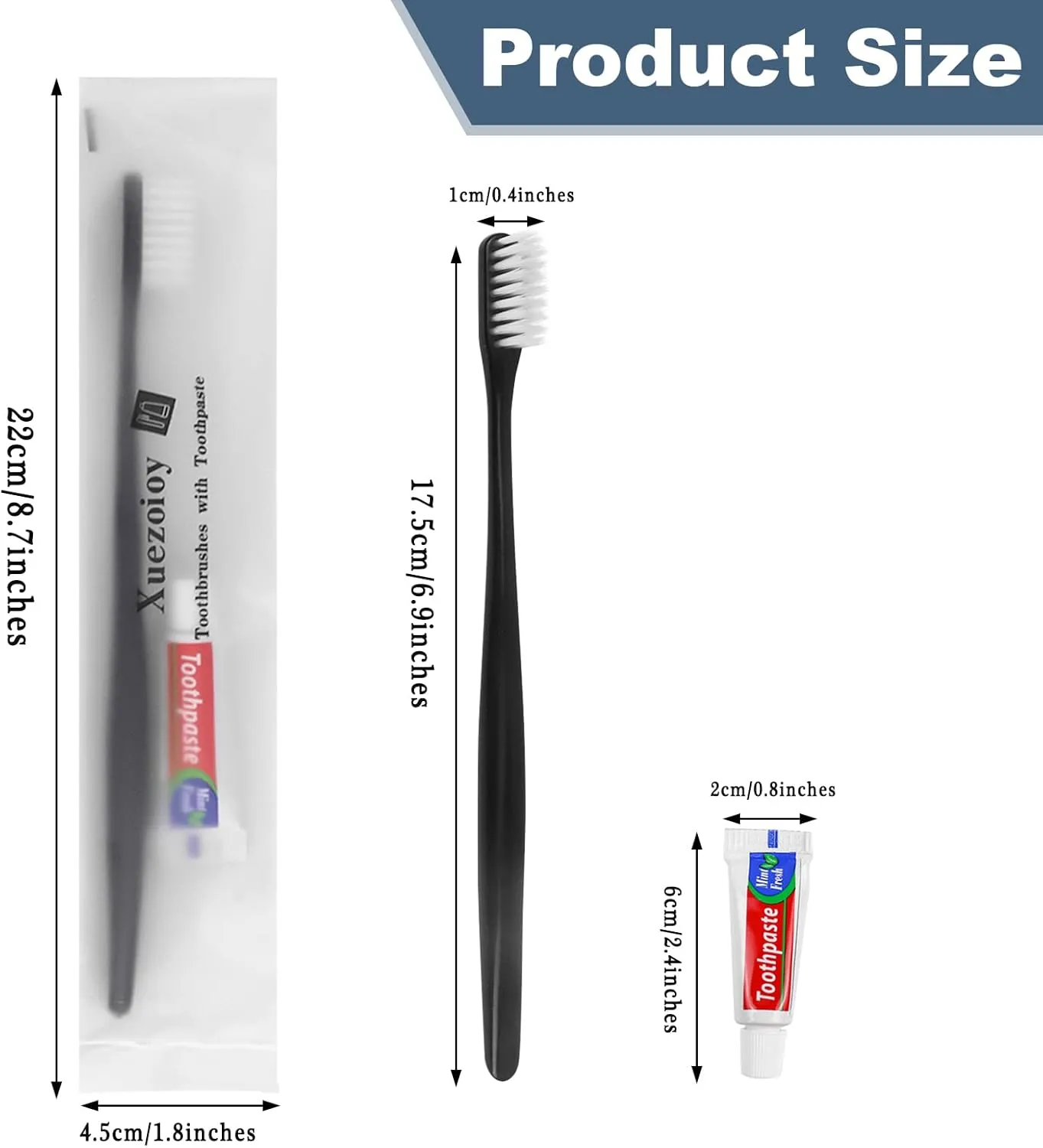 Disposable Toothbrushes with Toothpaste Pack of 100,Black Individually Wrapped Disposable Travel Toothbrush Kit in Bulk for Homeless,Nursing Home,Shelter,Hotel,Charity