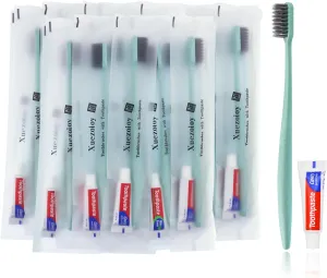 Disposable Toothbrushes with Toothpaste,60Pack Green Individually Wrapped Disposable Travel Toothbrushes Kit in Bulk for Homeless,Nursing Home,Hotel,Charity