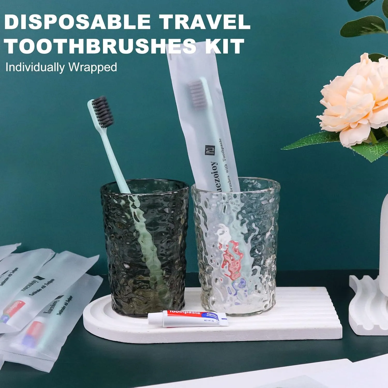 Disposable Toothbrushes with Toothpaste,60Pack Green Individually Wrapped Disposable Travel Toothbrushes Kit in Bulk for Homeless,Nursing Home,Hotel,Charity