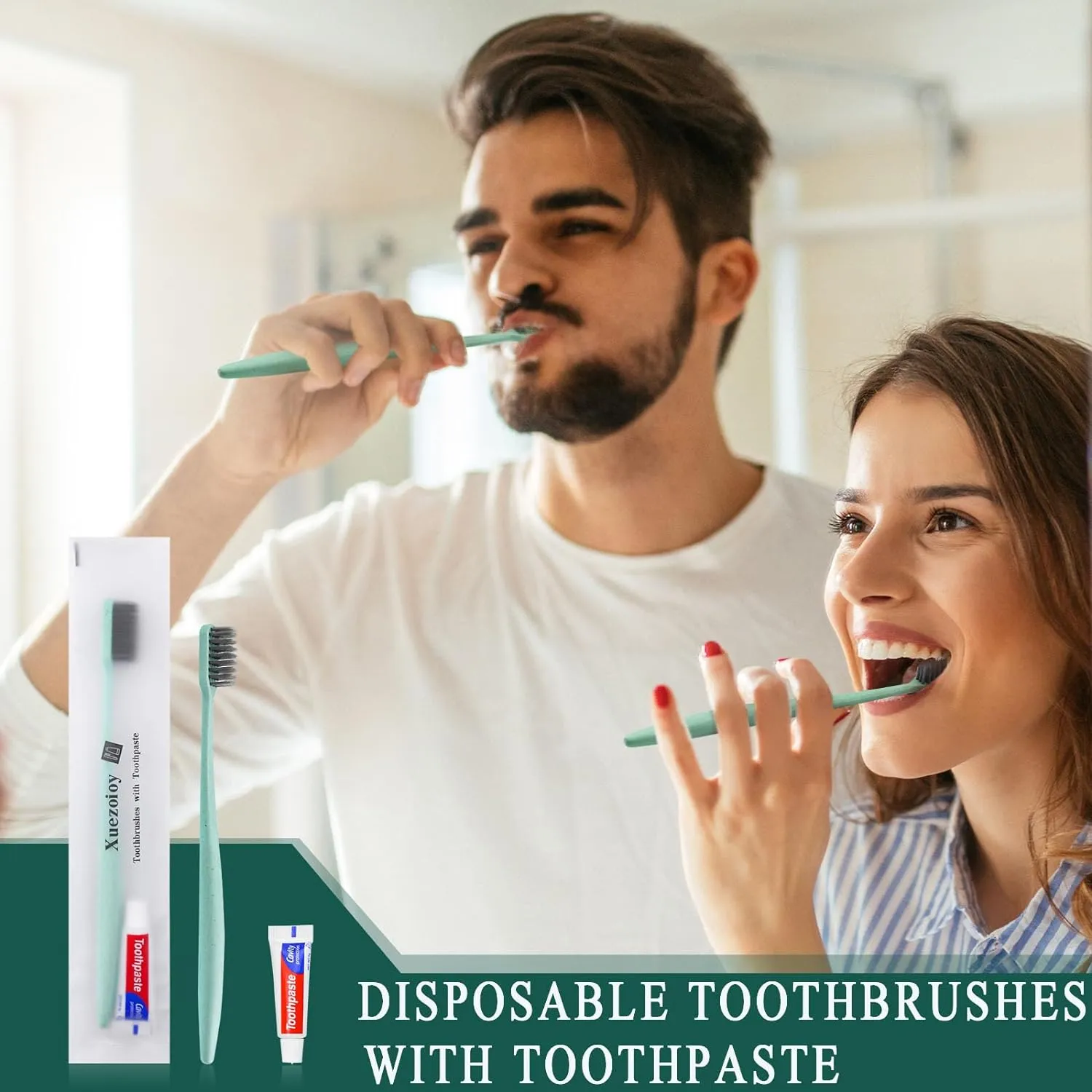 Disposable Toothbrushes with Toothpaste,60Pack Green Individually Wrapped Disposable Travel Toothbrushes Kit in Bulk for Homeless,Nursing Home,Hotel,Charity