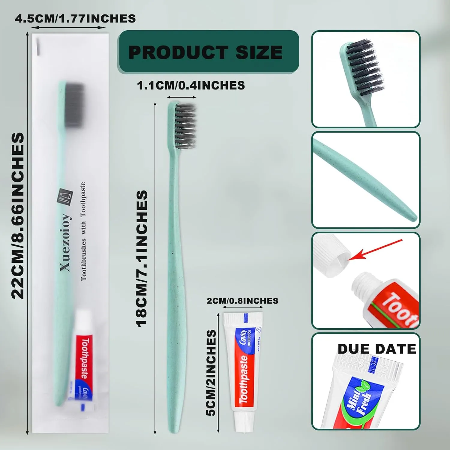 Disposable Toothbrushes with Toothpaste,60Pack Green Individually Wrapped Disposable Travel Toothbrushes Kit in Bulk for Homeless,Nursing Home,Hotel,Charity