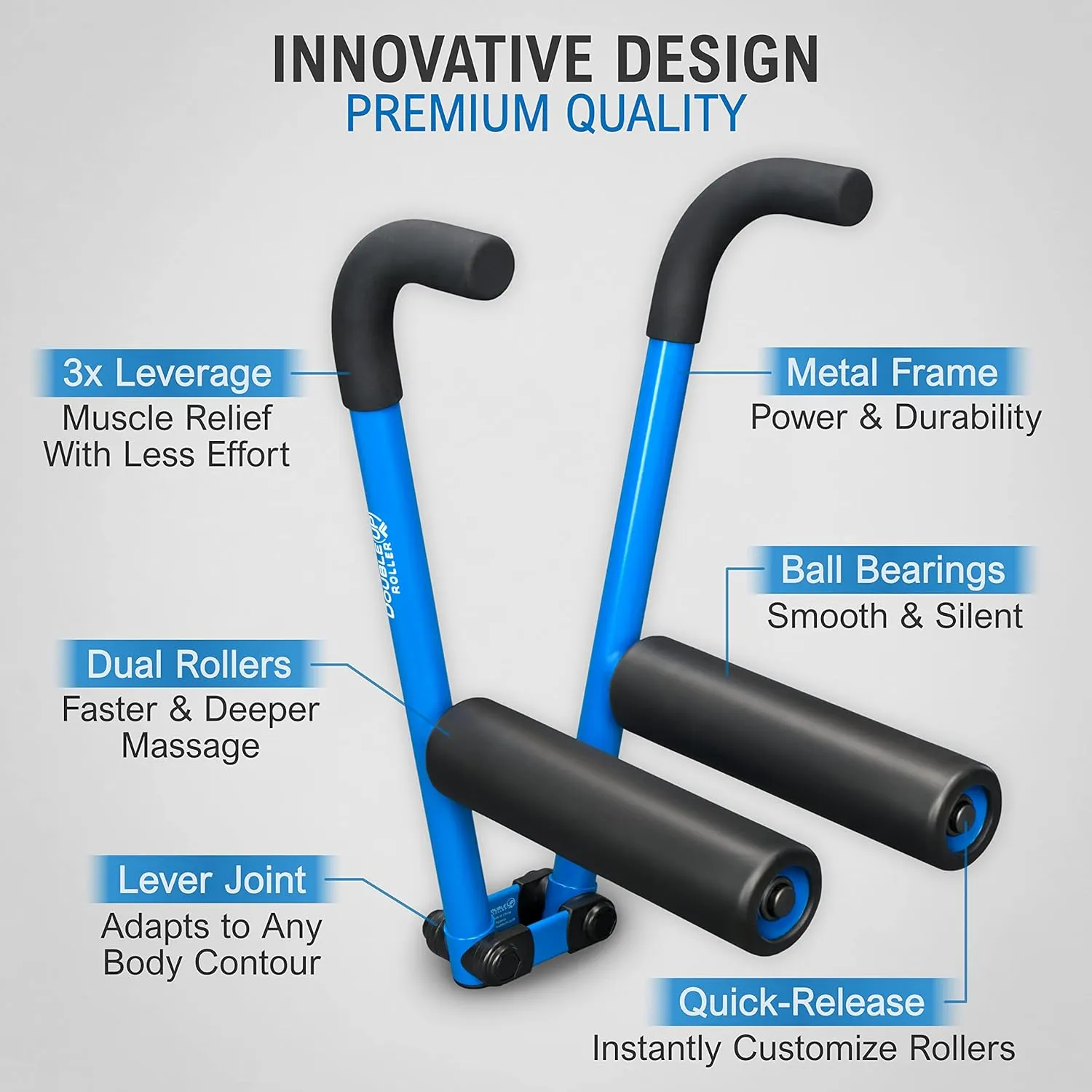 DoubleUP Roller Performance Kit - Muscle Massager with Lever-Action Pressure Control and Quick-Change Rollers