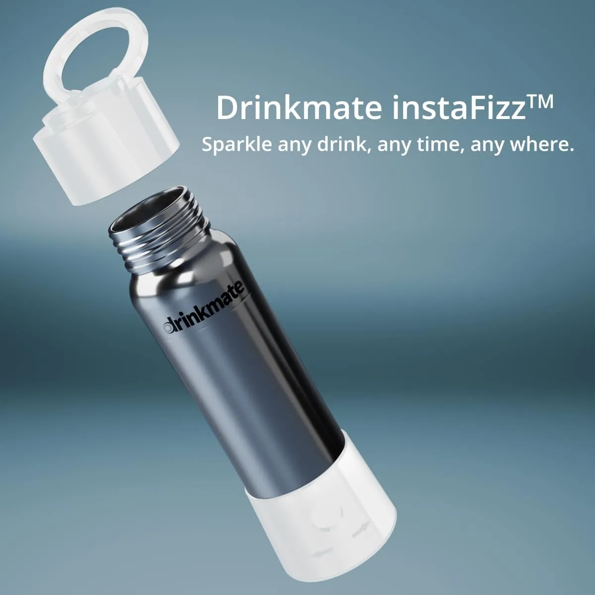 Drinkmate instaFizz Carbonating Water Bottle - Sparkles ANY Drink On the Go - 21oz Stainless Steel, BPA-Free, Wide Mouth, With Insulating Sleeve and Ten 8g CO2 Chargers (White)