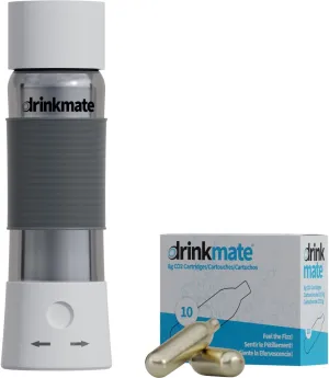 Drinkmate instaFizz Carbonating Water Bottle - Sparkles ANY Drink On the Go - 21oz Stainless Steel, BPA-Free, Wide Mouth, With Insulating Sleeve and Ten 8g CO2 Chargers (White)