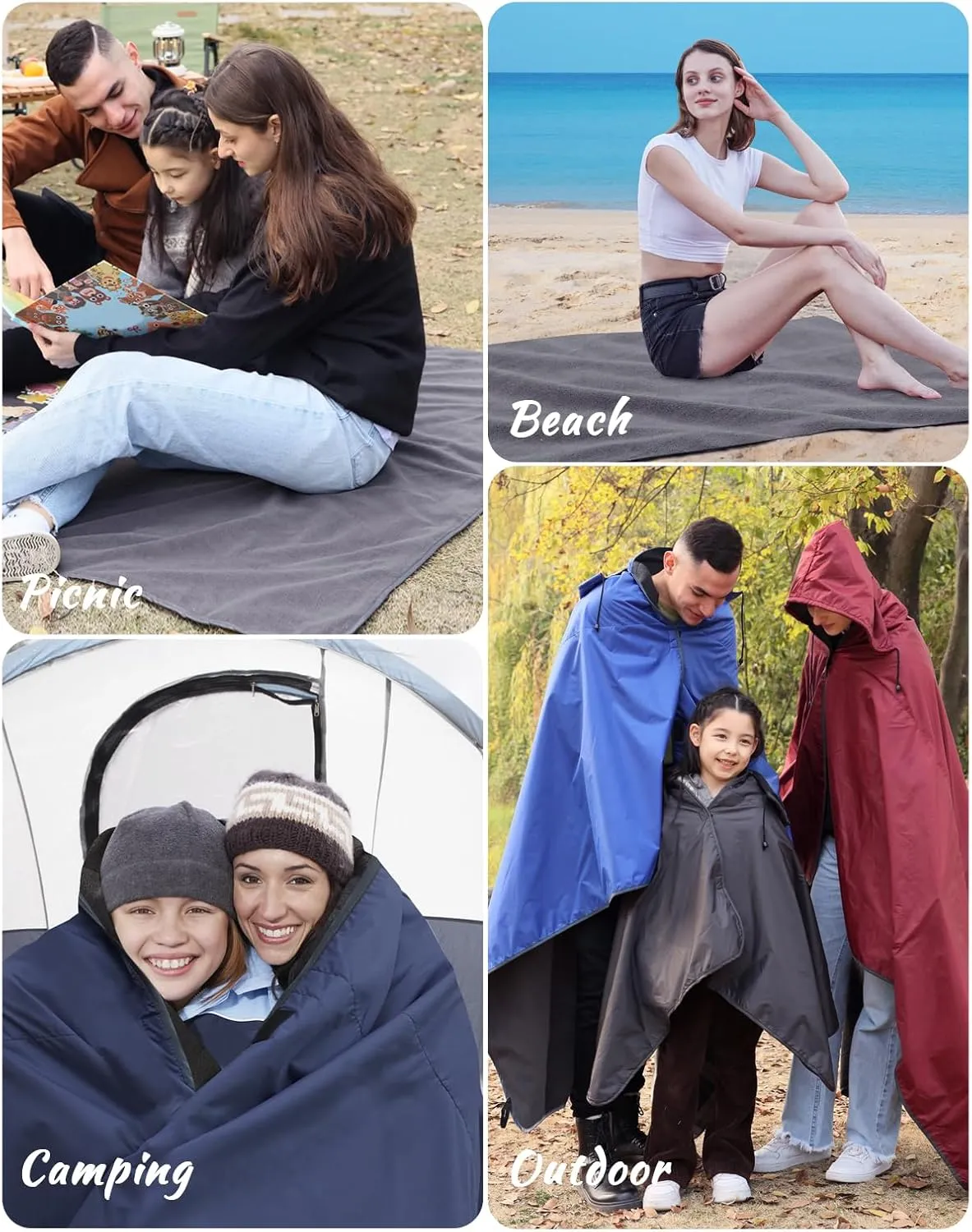 DUKUSEEK Outdoor Waterproof Blanket, Waterproof Windproof Outdoor Fleece Blanket - Large (79x56), Portable, Wearable, Warm for Outdoor Camping, Picnic, Stadium, Sports, Beach, Concerts, Car, Dogs…