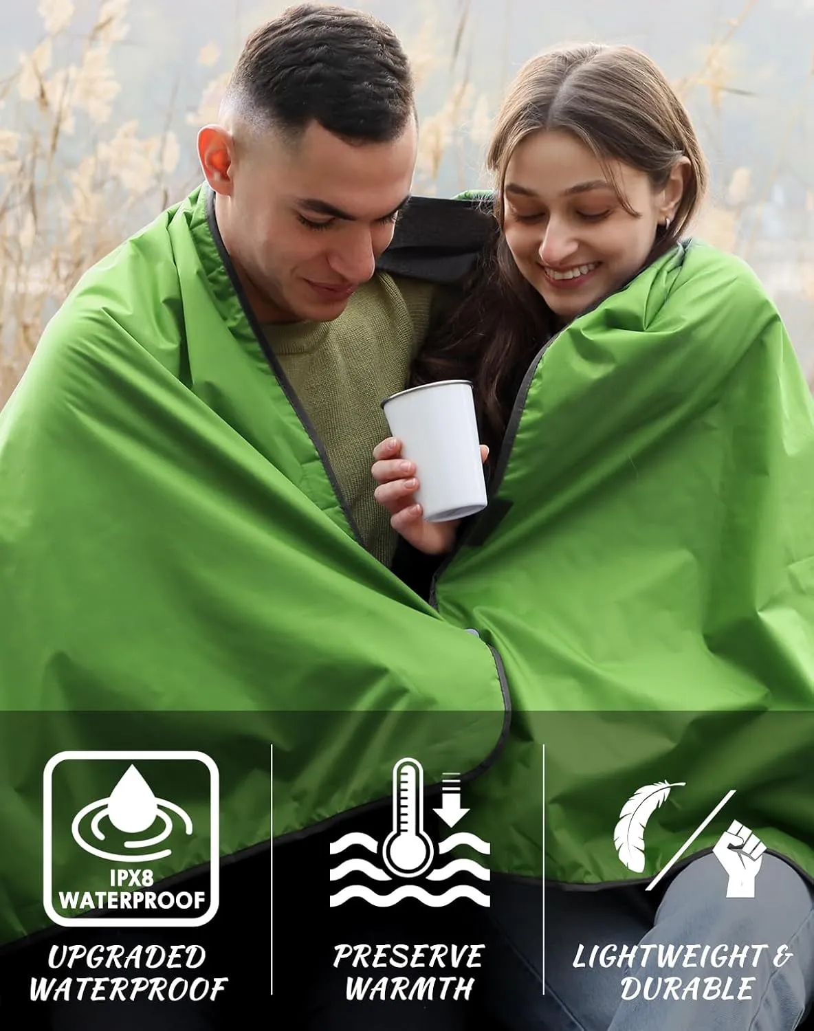 DUKUSEEK Outdoor Waterproof Blanket, Waterproof Windproof Outdoor Fleece Blanket - Large (79x56), Portable, Wearable, Warm for Outdoor Camping, Picnic, Stadium, Sports, Beach, Concerts, Car, Dogs…