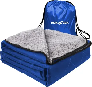 DUKUSEEK Sherpa Waterproof Outdoor Blanket, Large Sherpa Hooded Stadium Blankets for Cold Weather, Portable Wearable Camping Blankets for Concerts, Grass, Car, Boat, Pets, Sporting Events，79x59
