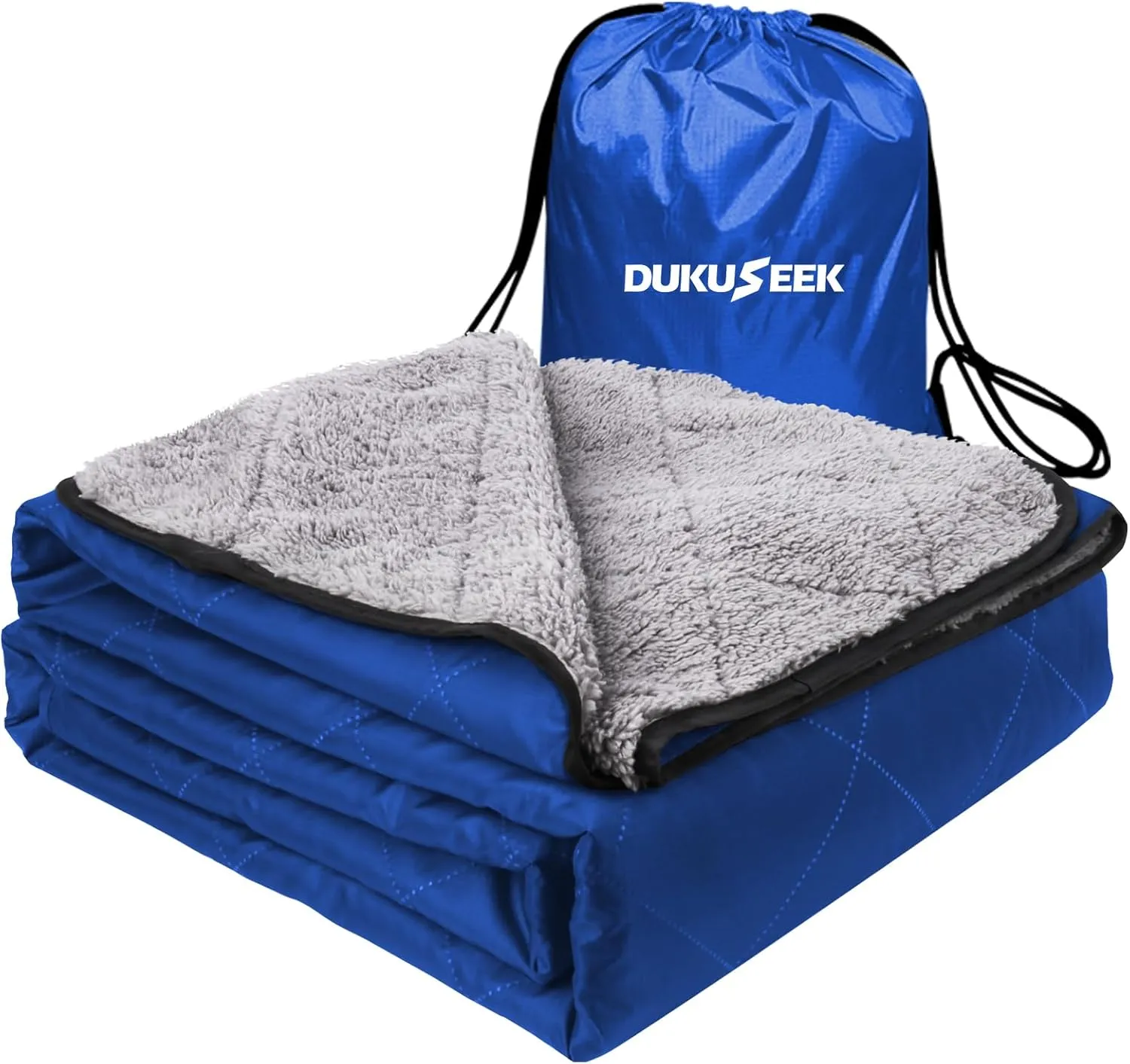 DUKUSEEK Sherpa Waterproof Outdoor Blanket, Large Sherpa Hooded Stadium Blankets for Cold Weather, Portable Wearable Camping Blankets for Concerts, Grass, Car, Boat, Pets, Sporting Events，79x59