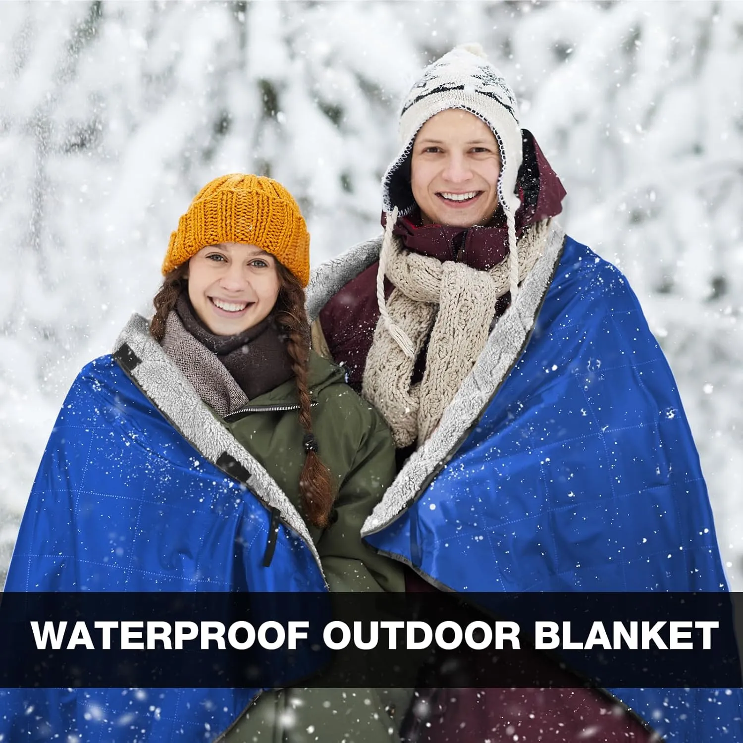 DUKUSEEK Sherpa Waterproof Outdoor Blanket, Large Sherpa Hooded Stadium Blankets for Cold Weather, Portable Wearable Camping Blankets for Concerts, Grass, Car, Boat, Pets, Sporting Events，79x59