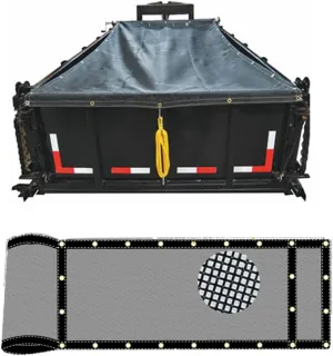 Dump Trailer Tarp Mesh with Grommets/Heavy Duty Dump Truck Tarp with Tough Vinyl- Coated Fabric Inside of Double 6'' Pockets, Applied on Dump Truck and Trailer Tarp System (7.6'x18, Black)