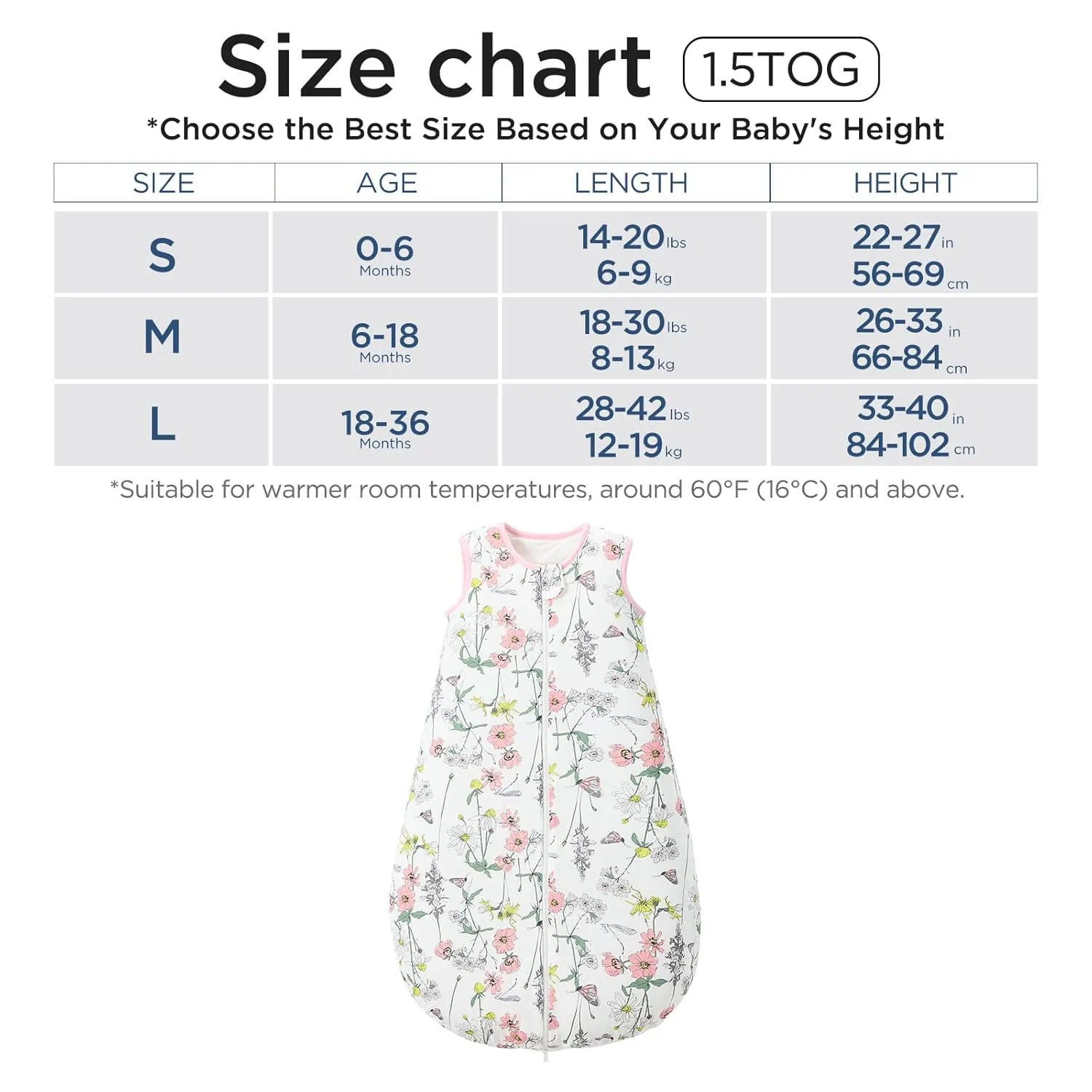 Duomiaomiao 1.5 TOG Baby Sleep Sack 100% Cotton Four Season Baby Wearable Blanket, Breathable Comfy Toddler Sleeping Sack