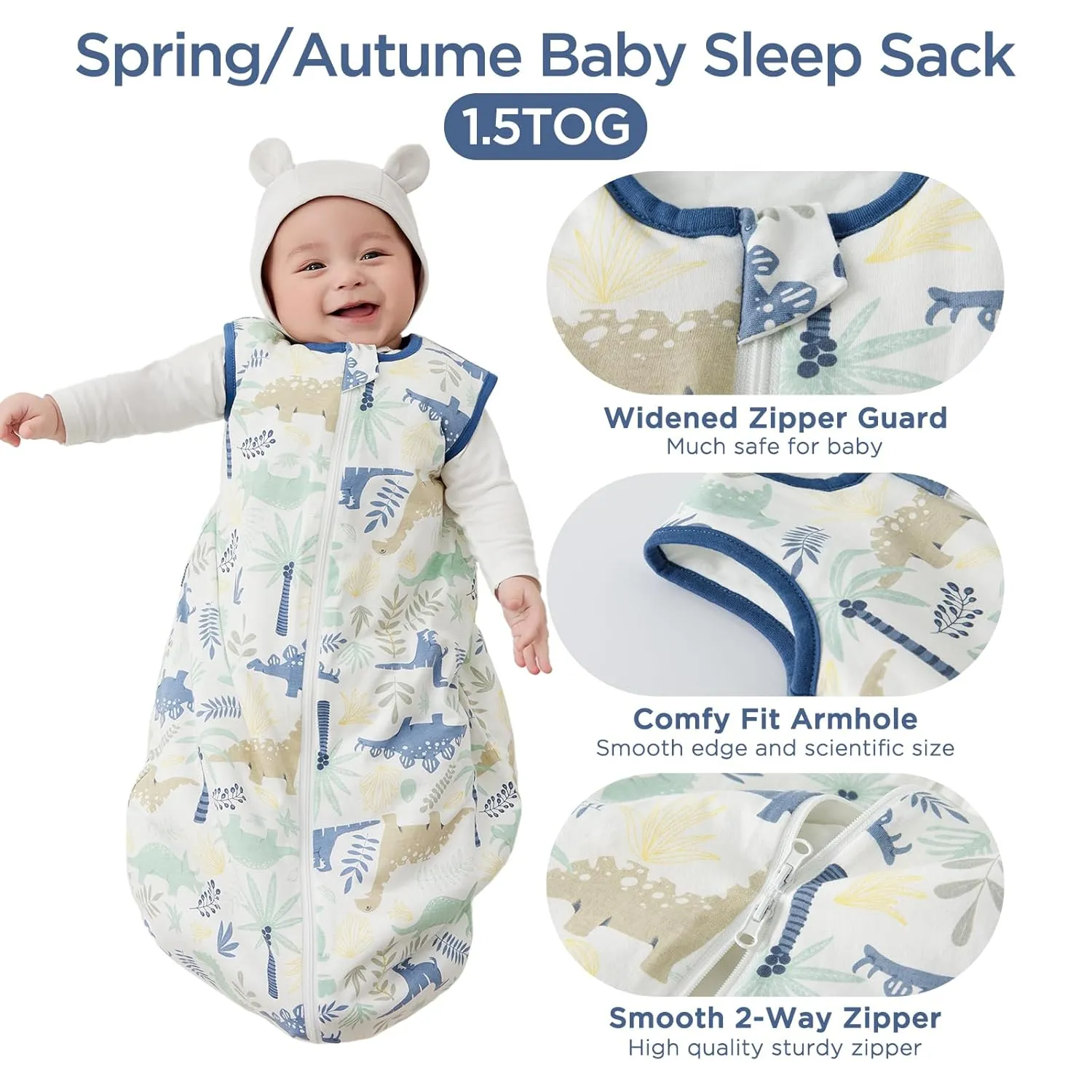 Duomiaomiao 1.5 TOG Baby Sleep Sack 100% Cotton Four Season Baby Wearable Blanket, Breathable Comfy Toddler Sleeping Sack