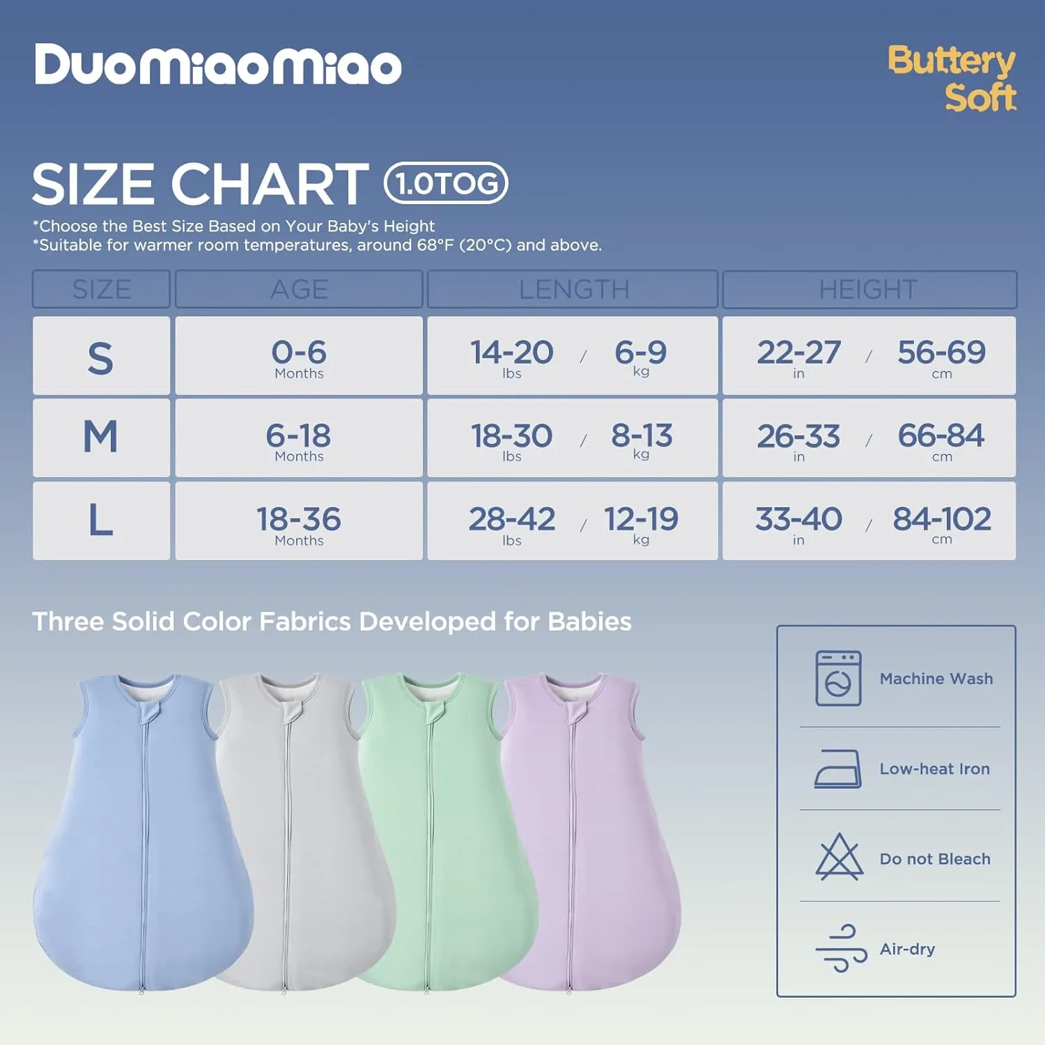 Duomiaomiao 2 Pack Buttery Soft Rayon Made from Bamboo Baby Sleep Sack 0-6 Months 1.0 TOG, Premium Baby Sleeping Bag 2-Way Zipper for Babies