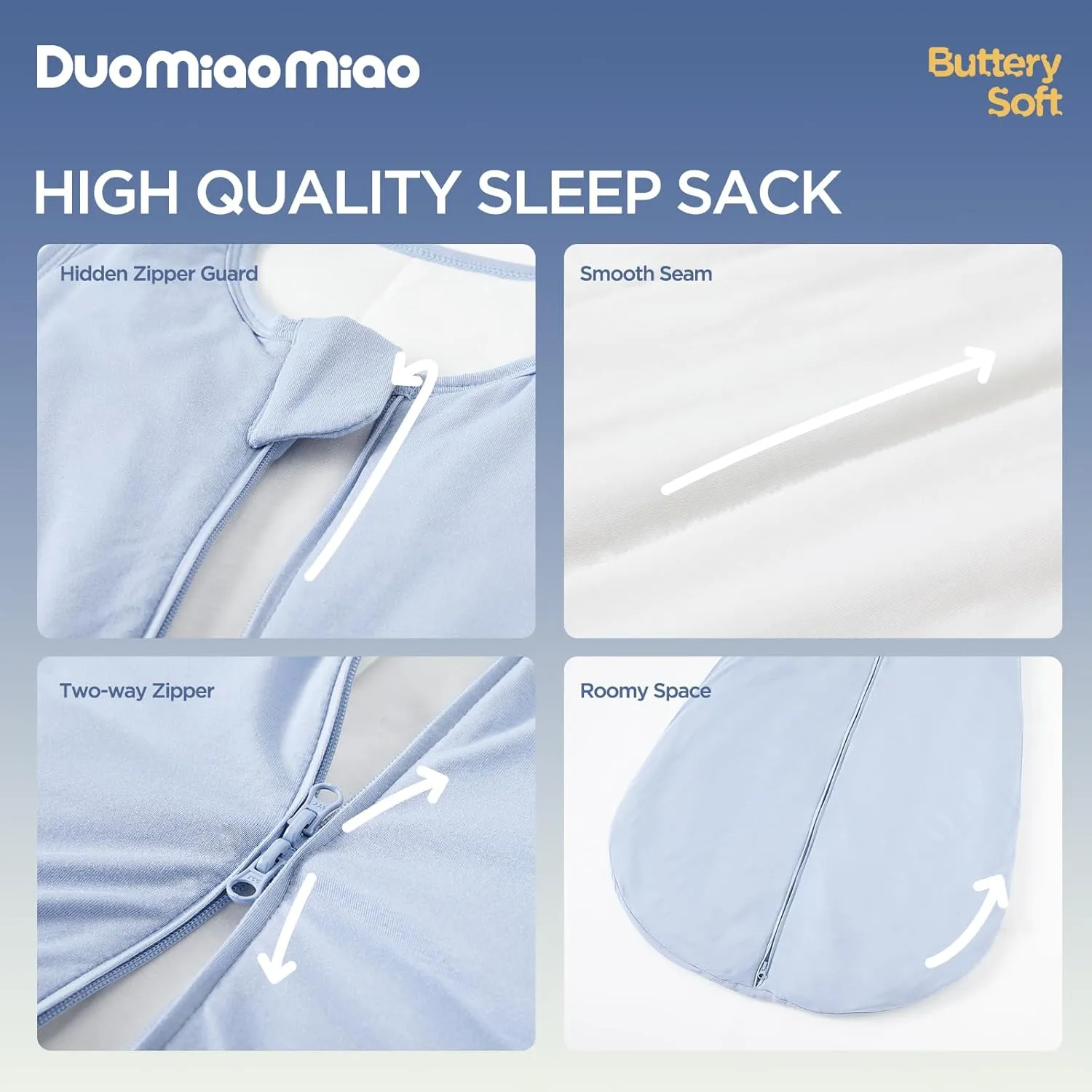Duomiaomiao 2 Pack Buttery Soft Rayon Made from Bamboo Baby Sleep Sack 0-6 Months 1.0 TOG, Premium Baby Sleeping Bag 2-Way Zipper for Babies