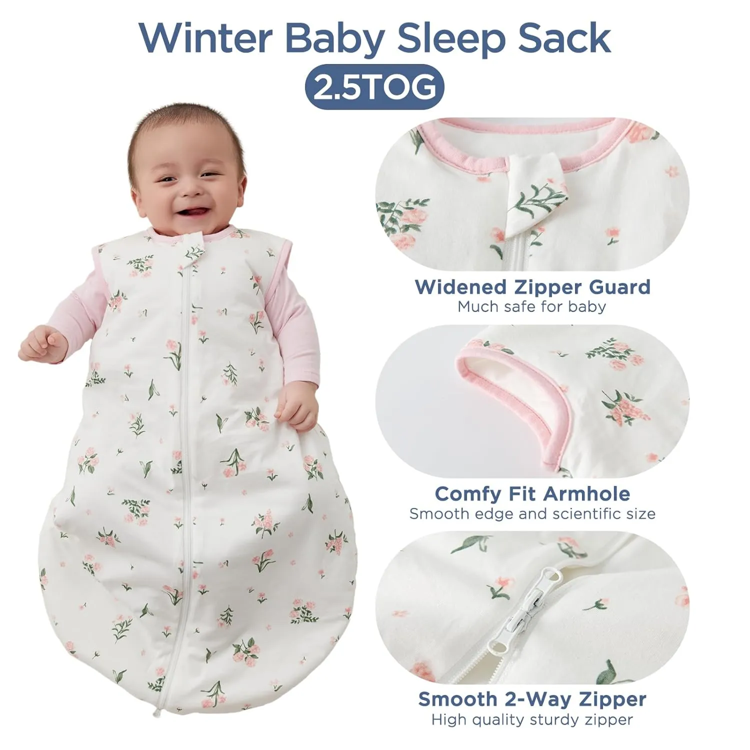 Duomiaomiao 2.5 TOG Baby Sleep Sack 100% Cotton Winter Baby Wearable Blanket, Warm Quilted Comfy Toddler Sleeping Sack