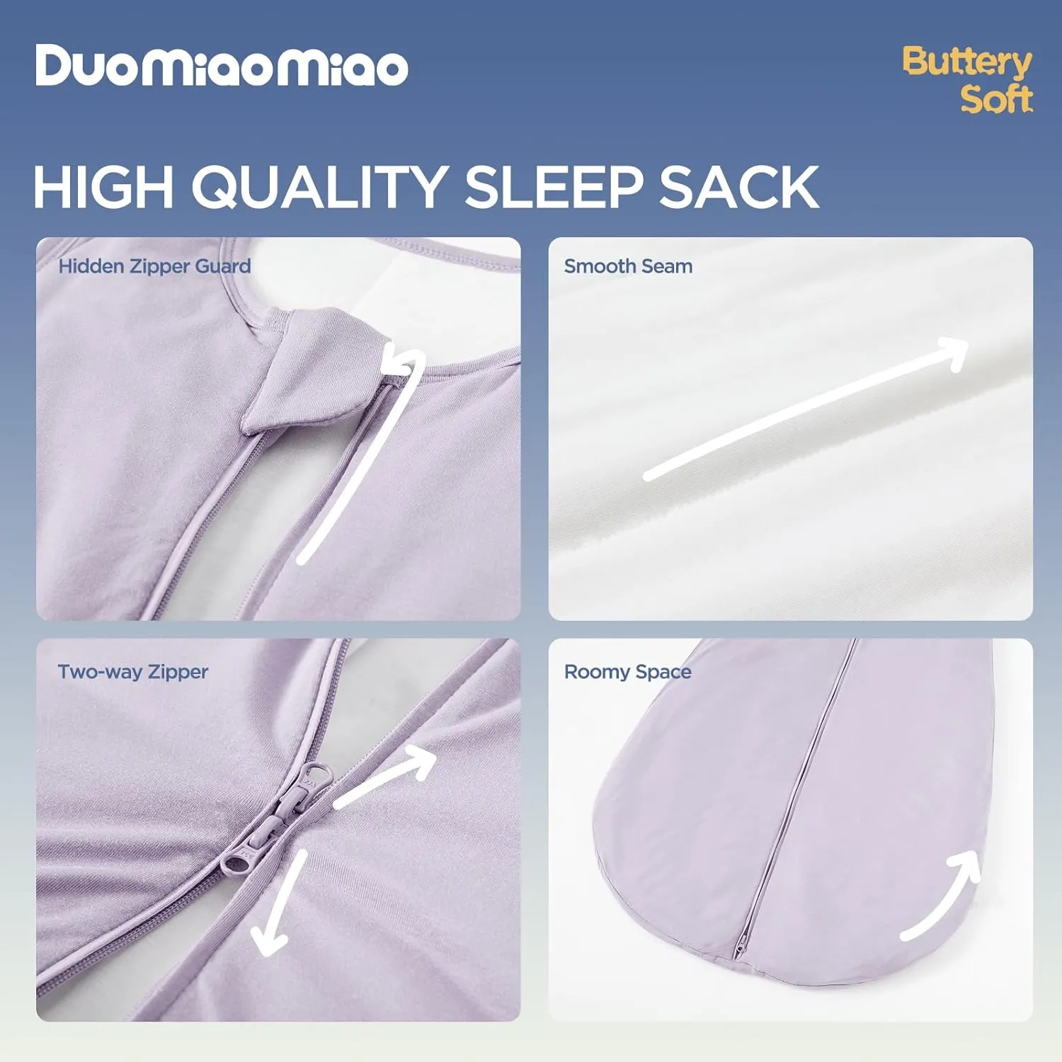 Duomiaomiao Buttery Soft Rayon Made from Bamboo Baby Sleep Sack 18-36 Months 1.0 TOG, Premium Baby Sleeping Bag 2-Way Zipper for Babies