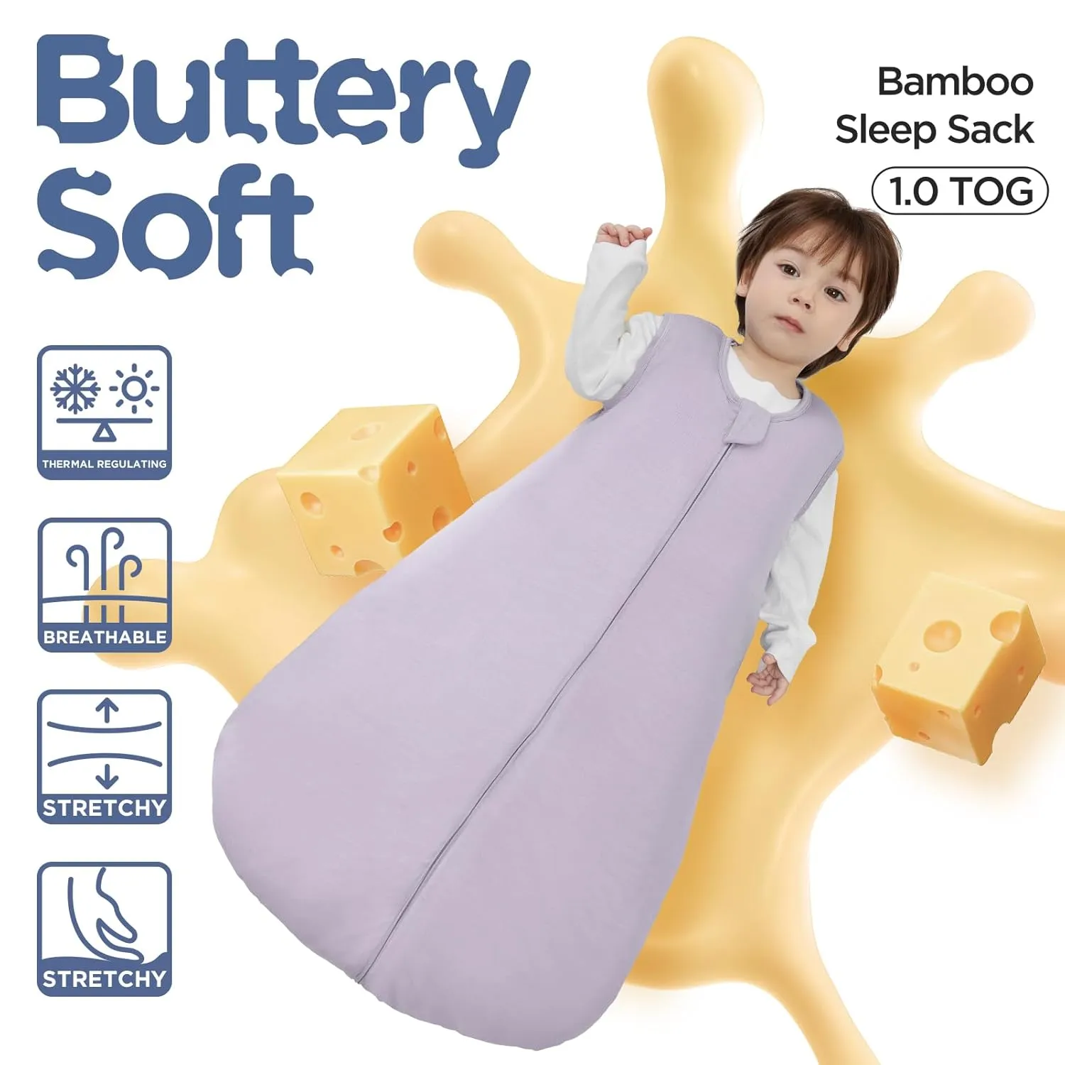 Duomiaomiao Buttery Soft Rayon Made from Bamboo Baby Sleep Sack 18-36 Months 1.0 TOG, Premium Baby Sleeping Bag 2-Way Zipper for Babies