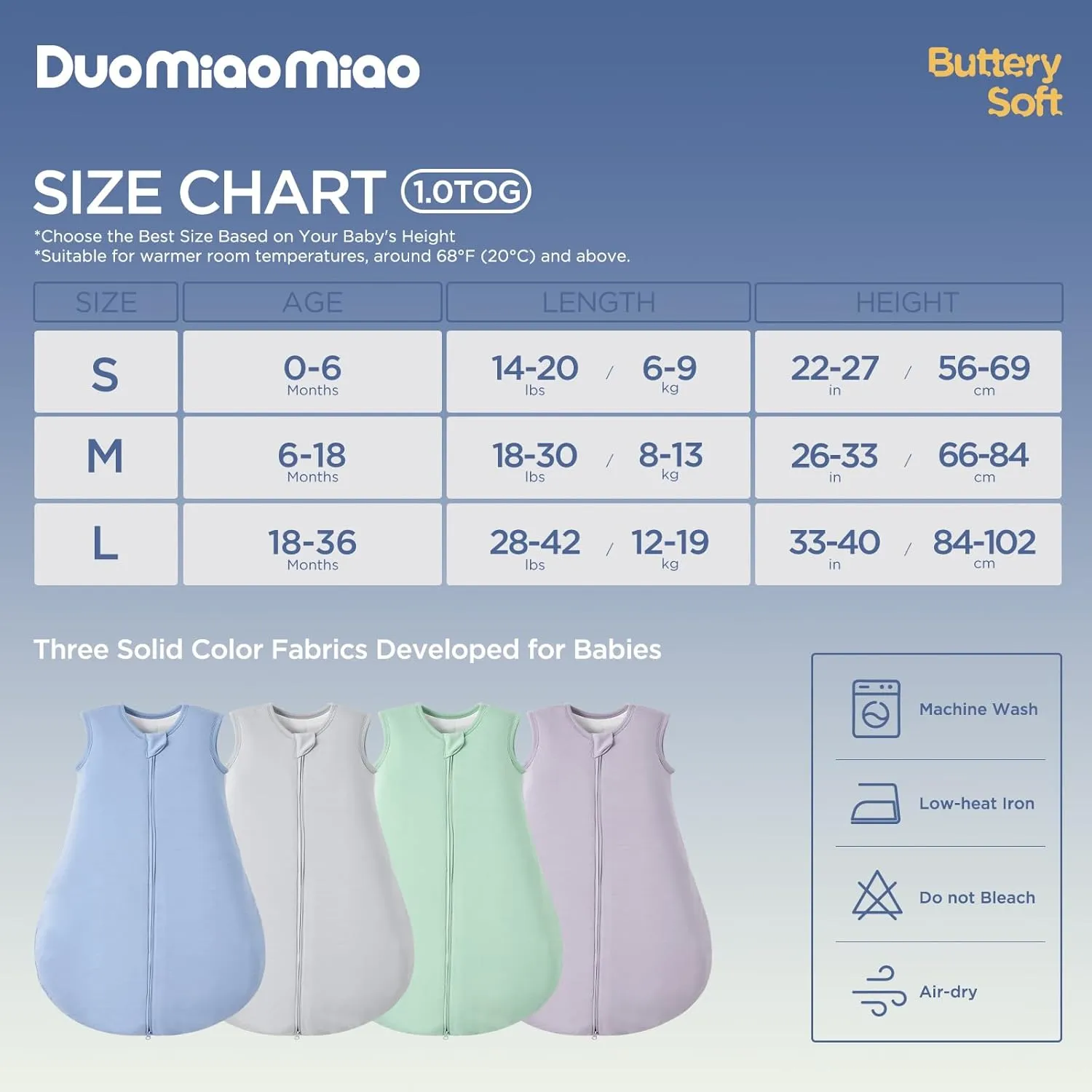 Duomiaomiao Buttery Soft Rayon Made from Bamboo Baby Sleep Sack 18-36 Months 1.0 TOG, Premium Baby Sleeping Bag 2-Way Zipper for Babies