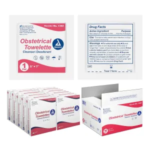 Dynarex 5 x 7" Obstetrical Towelettes - Benzalkonium Chloride Wipes with 5% Alcohol - Pre-Moistened, Scented & Individually Wrapped Sanitizing Wipes - 100 per Box, 10 Boxes for Bulk Case