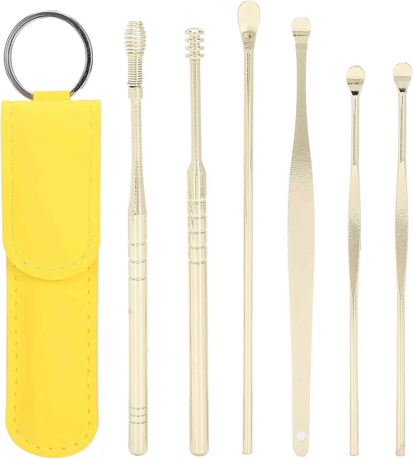 Ear Cleaner, Ear Wax Removal Kit, Ear Wax Removal Tool, 6 in 1 Tools Ear Spoon Stainless Steel Remover with Storage Bag for Home(Yellow)