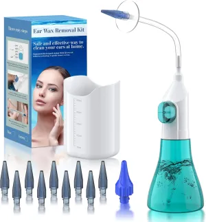 Ear Wax Removal, Ear Cleaner, Ear Cleaning Kit, FSA HSA Eligible, Manual Ear Irrigation Flushing System, Ear Wax Removal Kit, Safe and Effective to Clean Ear Built Up Wax