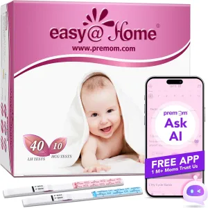 Easy@Home Ovulation Test Strips Powered by Premom Ovulation Predictor APP, FSA Eligible, 40 Ovulation Test and 10 Pregnancy Test Strips, 40LH  10HCG | Package May Vary