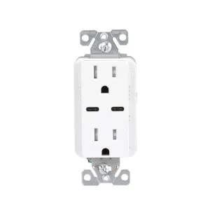 Eaton USB-C Charger with TR Duplex Receptacle Without Wallplate, White