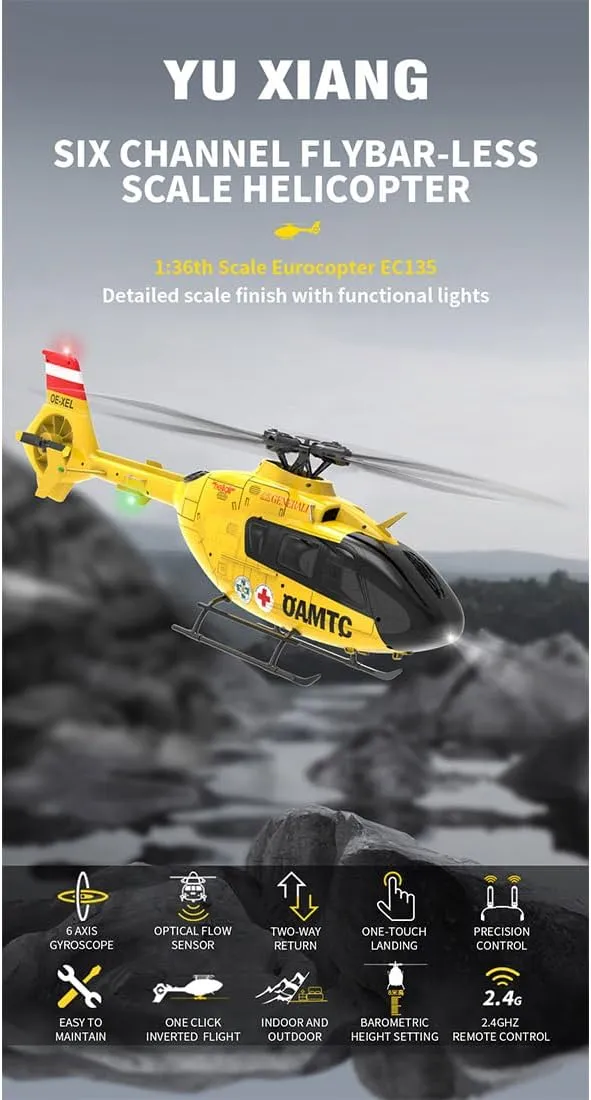 EC-135 RC Helicopter for Adults, Remote Control Flying Helicopter, 1/36 Scale 2.4G 6CH RC Electric Airplane, RTF Easy to Beginners