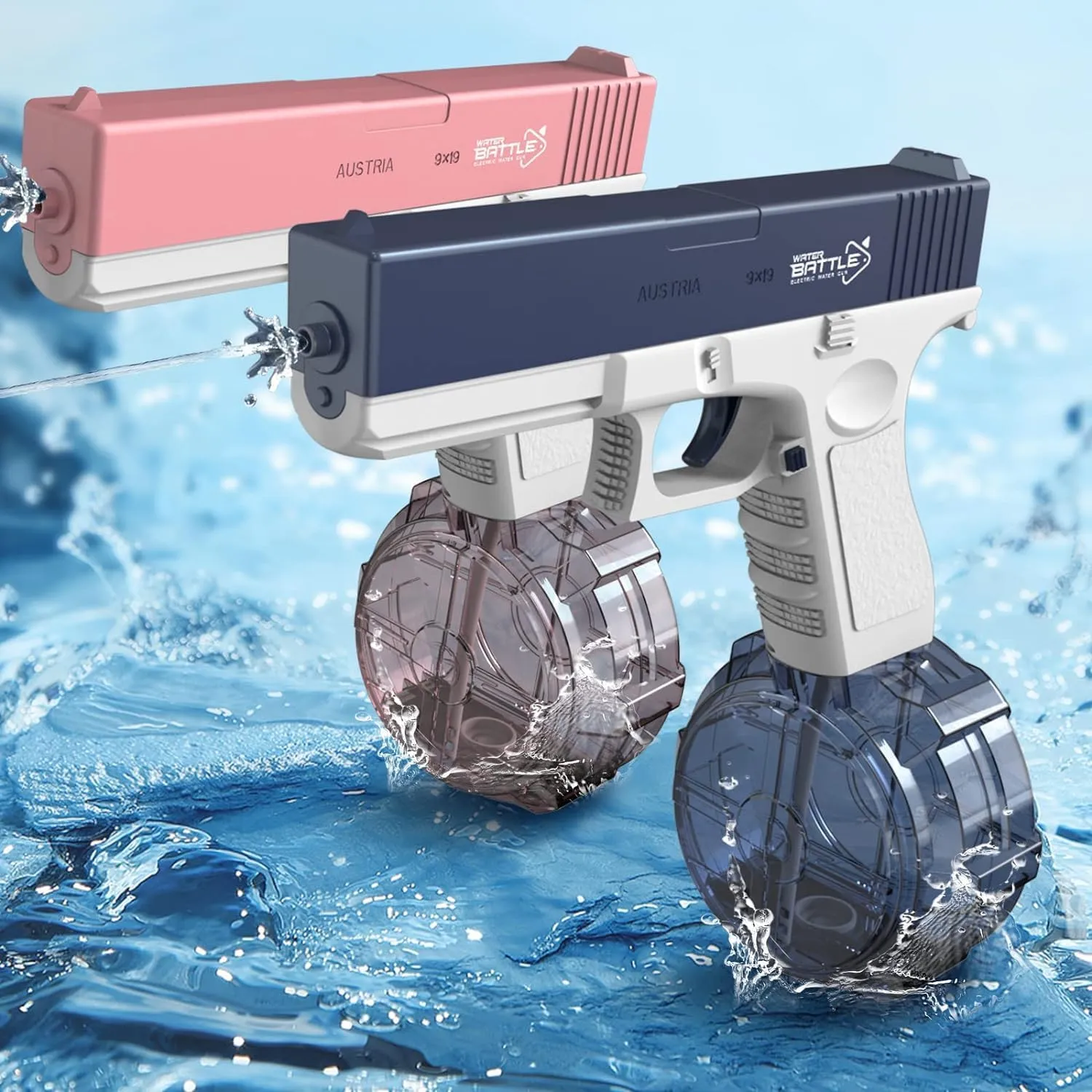 Electric Water Guns[32FT] Squirt Guns for Boys Water Soaker Gun Toy, Water Squirters for Kids & Adults Summer Pool Beach Party Water Blasters for Kids (1 Blue & 1 Pink)