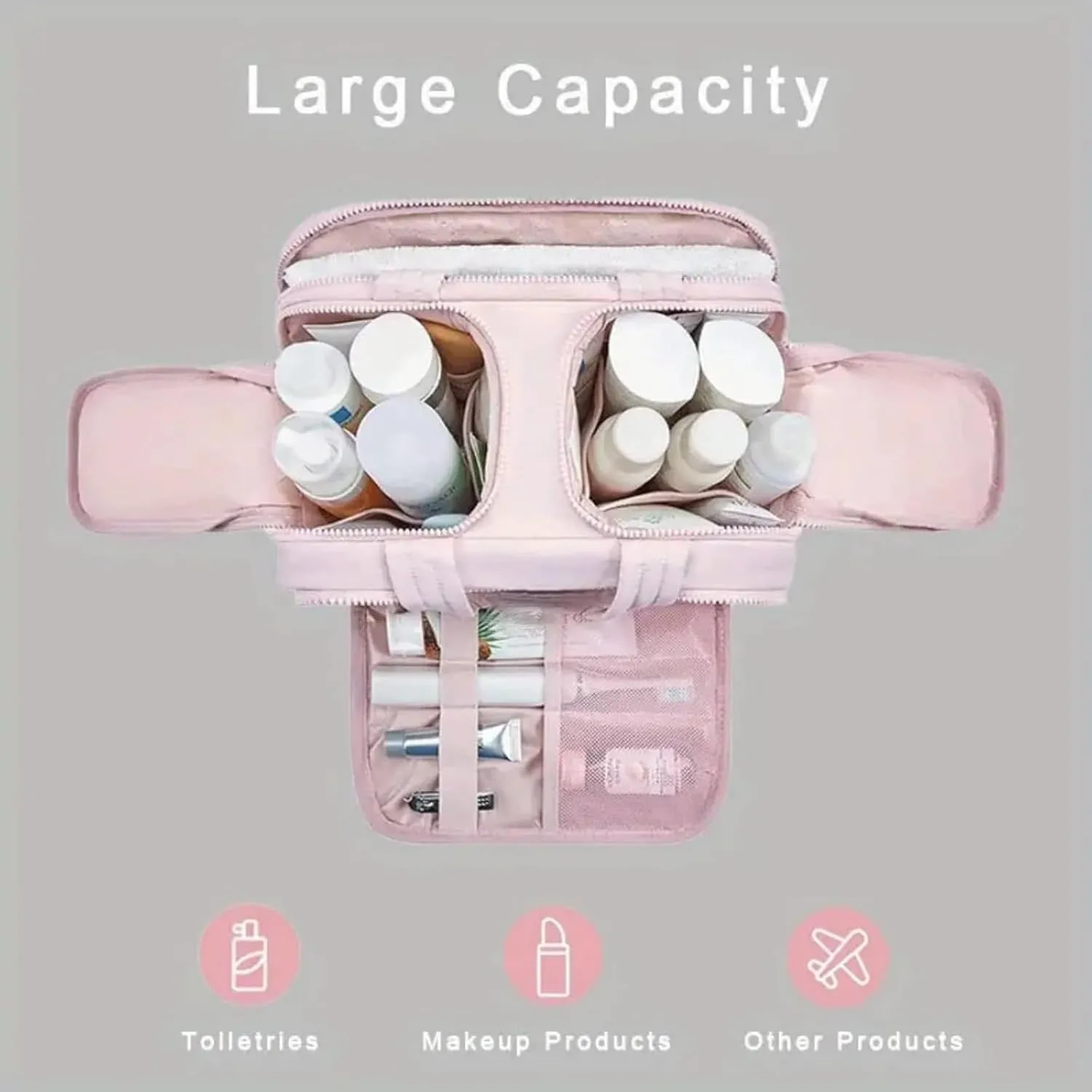 Elouva Toiletry Bag, Large Capacity Wide-Open Travel Cosmetic Bag, 4-in-1 MultiFunctional Lightweight Makeup Bags for Women with Handle for Accessories, Toiletries (29.97x18.54x21.08cm)