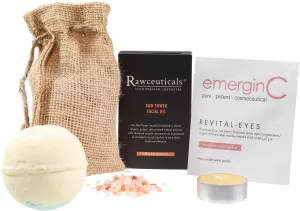 emerginC at-Home Luxury Spa Kit, Rawceuticals - 5-Piece Skincare   Self Care Set - Raw Power Facial Kit, Revital-Eyes Mask, Essential Oil Bath Bomb, Himalayan Bath Salts   Beeswax Candle