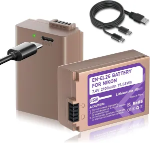 EN-EL25 EN-EL25A Battery 2100mAh 2-Pack with Type-C Direct Charging Port Compatible with Nikon Z30 Z50 ZFC Camera,4241 EN-EL25a Battery MH-32 Charger