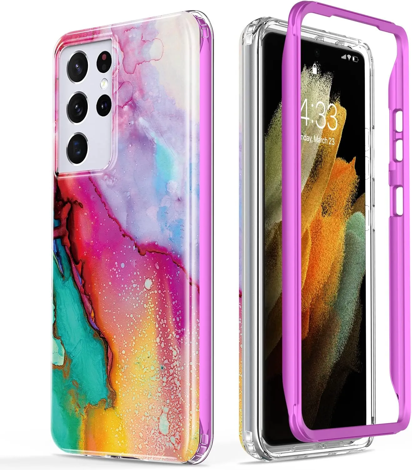ESDOT for Samsung Galaxy S21 Ultra Case,Military Grade Passing 21ft Drop Test,Rugged Cover with Fashionable Designs for Women Girls,Protective Phone Case for Galaxy S21 Ultra 6.8" Colorful Opal Marble