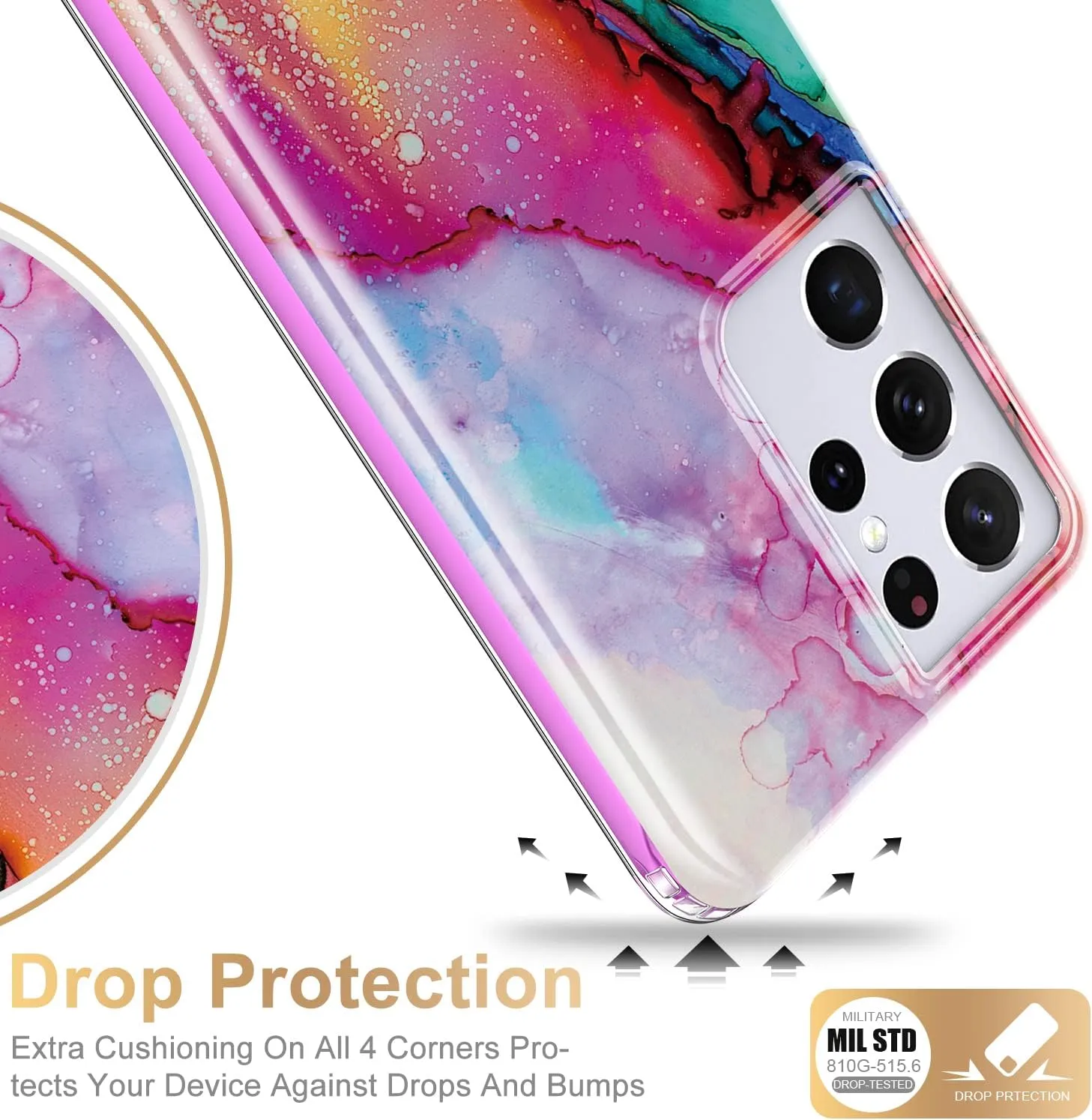 ESDOT for Samsung Galaxy S21 Ultra Case,Military Grade Passing 21ft Drop Test,Rugged Cover with Fashionable Designs for Women Girls,Protective Phone Case for Galaxy S21 Ultra 6.8" Colorful Opal Marble
